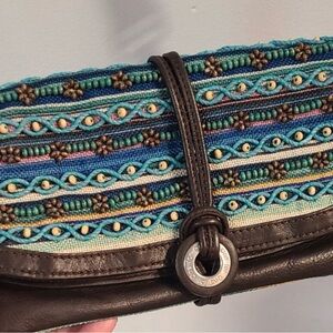 Toms Blue and Brown Embroidered Clutch/crossbag